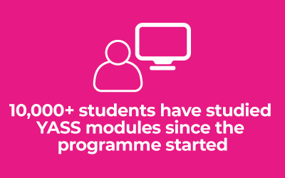 Stat graphic - 10,000+ students have studied YASS modules since the programme started