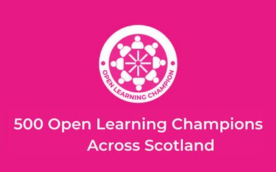 Stat graphic - 500 Open Learning Champions across Scotland