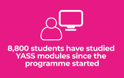 Stat graphic - 8,800 students have studied YASS modules since the programme started