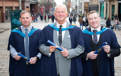 From left: Carl Connors, Scott Beaton and Ben Carlin graduating at our Degree Ceremony in October 2022