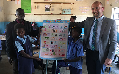 Scottish Government Minister Ben Macpherson visiting a Zambian school taking part in the ZEST programme