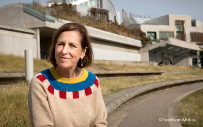 Kirsty Wark outside of the Scottish Parliament in Edinburgh for The Women Who Changed Modern Scotland