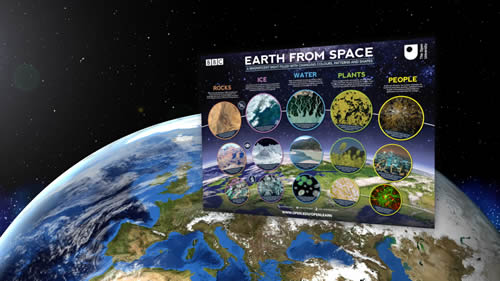 Poster from the 'Earth from Space' OU/BBC programme is shown superimposed over planet Earth