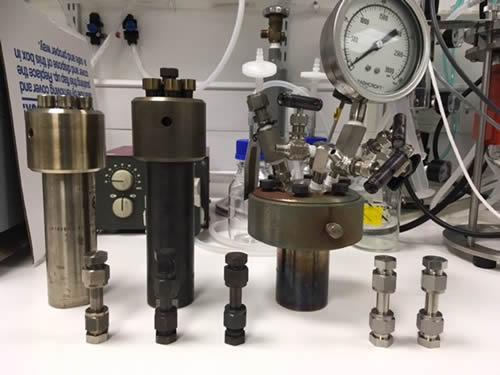 Various size valves on a workbench